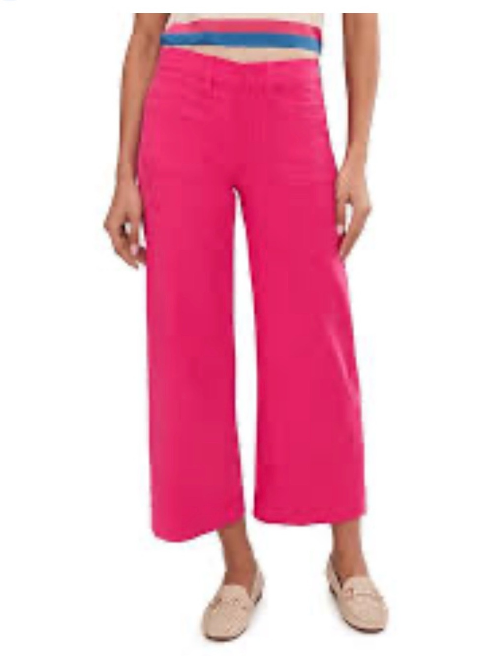 Liverpool Hot Pink Wide-Leg Cropped Pants